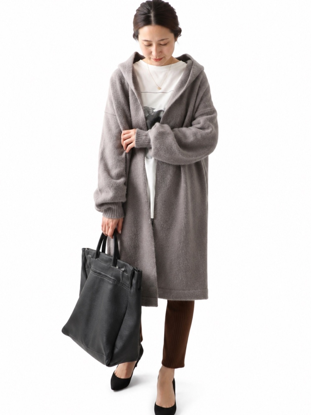 FRAMeWORK W/FOX Hooded Cardigan Taupe Brown Wool Fox Blend One Size Like New!